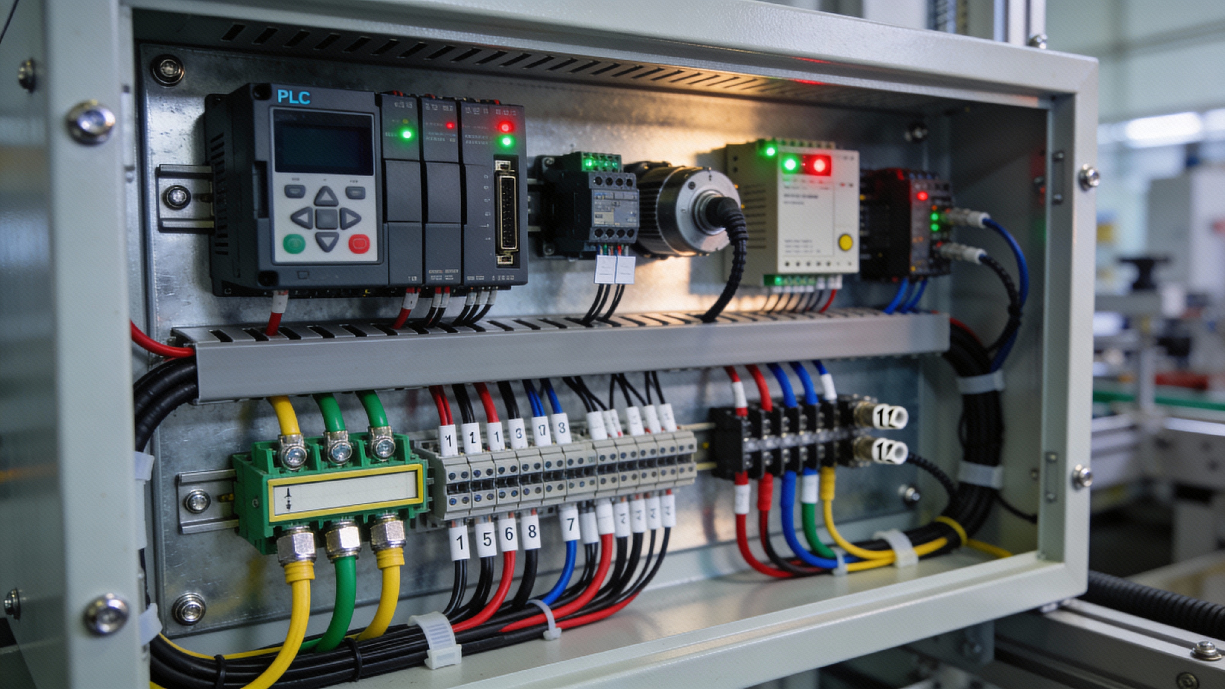 Cuadro eléctrico con PLC y variador